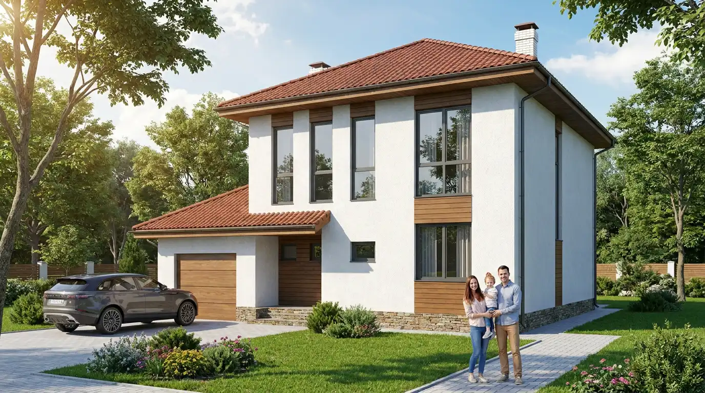 Проект дома из кирпича с террасой от 160 м²