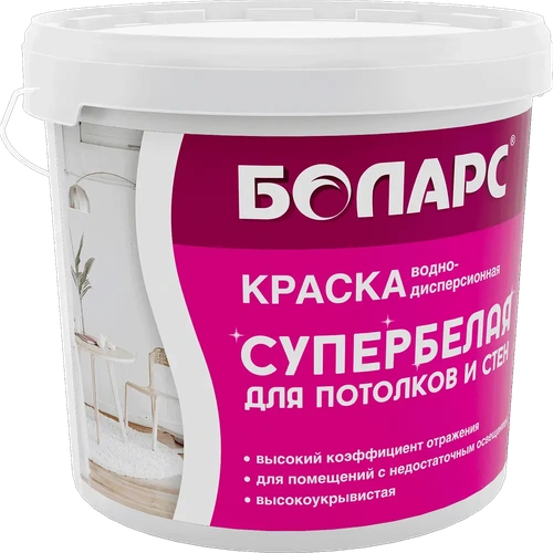 Краска водно-дисперсионная супербелая для стен и потолков 3 кг
